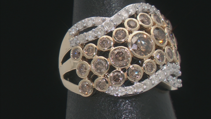 Champagne And White Diamond 10k Yellow Gold Wide Band Ring 2.00ctw Video Thumbnail