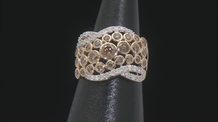 Champagne And White Diamond 10k Yellow Gold Wide Band Ring 2.00ctw Video Thumbnail