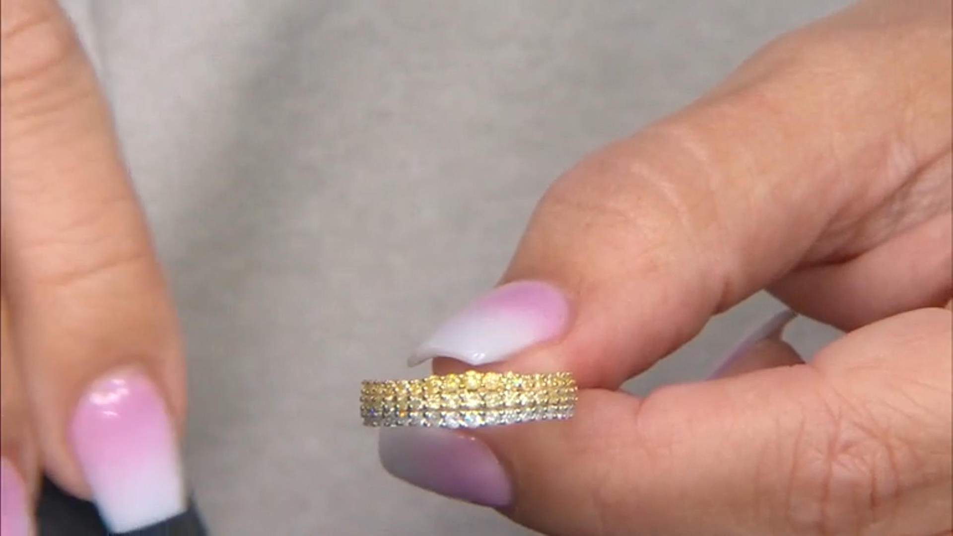 Shades Of Yellow And White Diamond 10k Yellow Gold Multi-Row Band Ring 0.70ctw Video Thumbnail