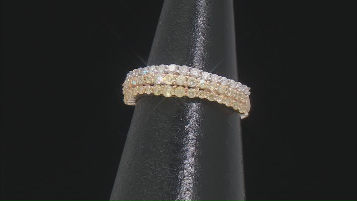 Shades Of Yellow And White Diamond 10k Yellow Gold Multi-Row Band Ring 0.70ctw Video Thumbnail