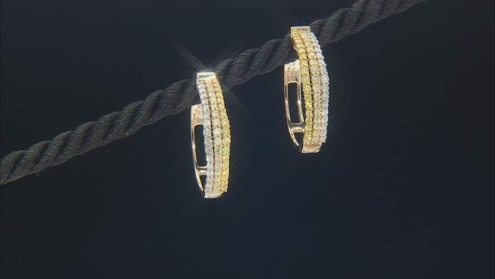 Shades Of Yellow And White Diamond 10k Yellow Gold Hoop Earrings 1.40ctw Video Thumbnail