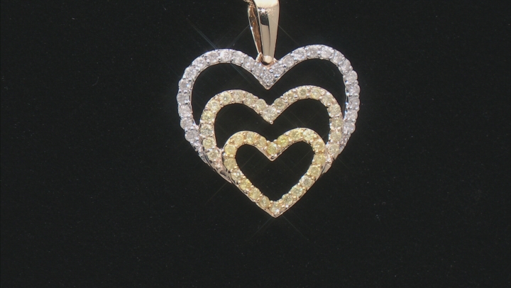 Shades Of Yellow And White Diamond 10k Yellow Gold Heart Pendant With 18" Rope Chain 0.65ctw Video Thumbnail
