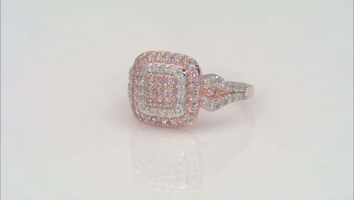 Pink And White Diamond 10k Rose Gold Cluster Ring 0.95ctw Video Thumbnail