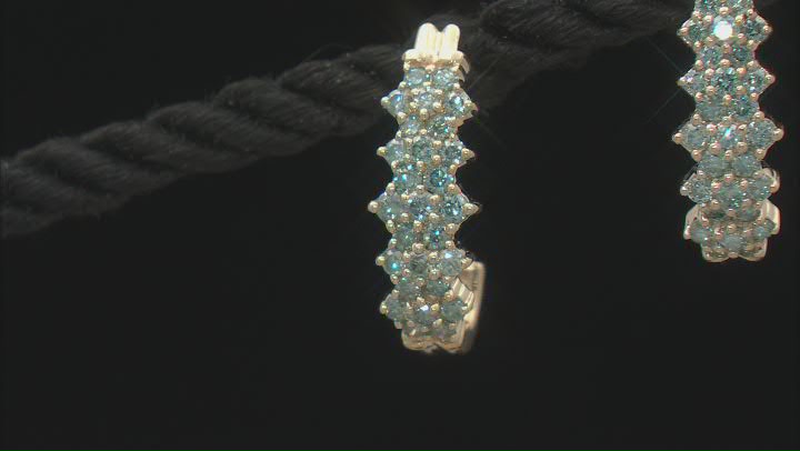 Ice Blue Diamond 10k Yellow Gold J-Hoop Earrings 1.00ctw Video Thumbnail