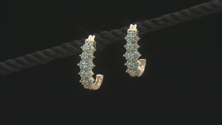 Ice Blue Diamond 10k Yellow Gold J-Hoop Earrings 1.00ctw Video Thumbnail