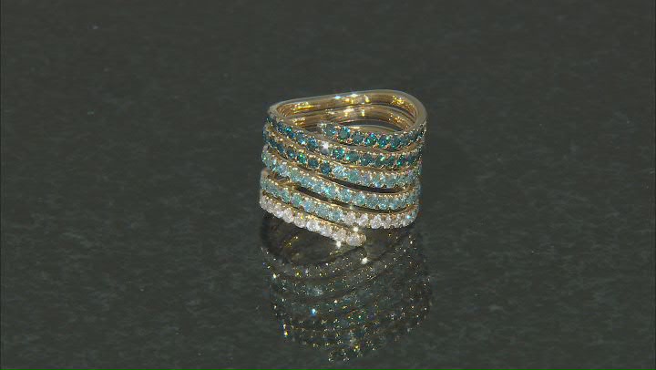 Shades Of Blue And White Diamond 10k Yellow Gold Wide Band Coil Ring 1.50ctw Video Thumbnail