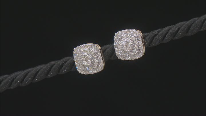 White Diamond 10k Yellow Gold Cluster Earrings 0.65ctw Video Thumbnail