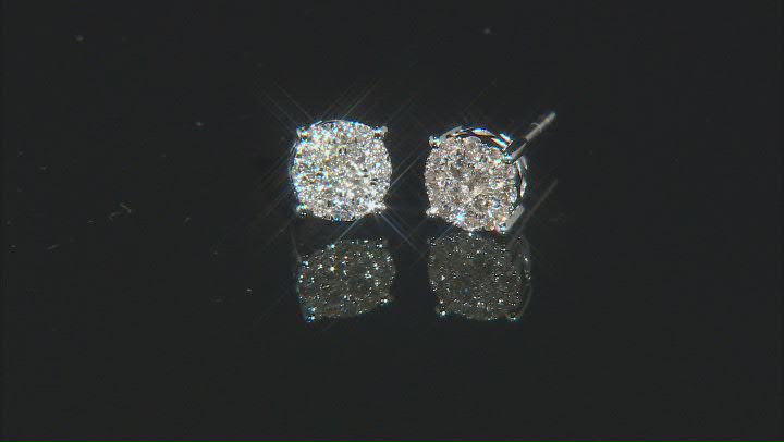 White Diamond 10k White Gold Cluster Earrings 0.45ctw Video Thumbnail