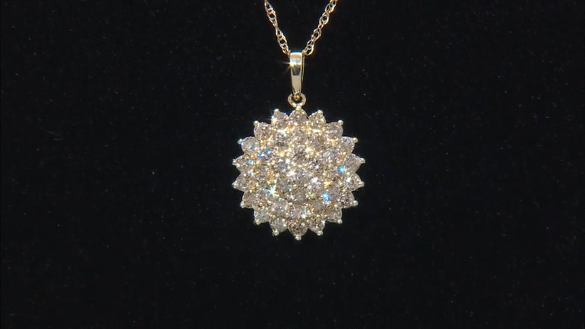 Champagne Diamond 10k Yellow Gold Cluster Pendant With 18" Rope Chain 1.00ctw Video Thumbnail