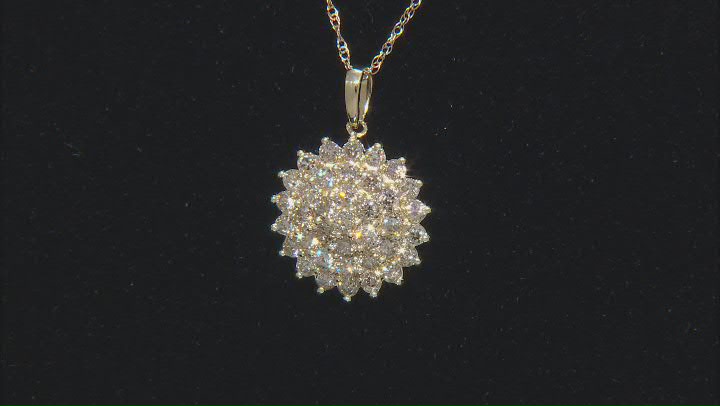 Champagne Diamond 10k Yellow Gold Cluster Pendant With 18" Rope Chain 1.00ctw Video Thumbnail