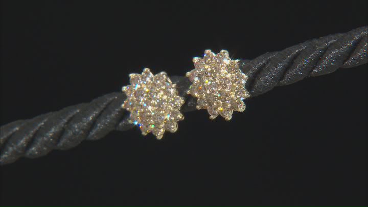 Champagne Diamond 10k Yellow Gold Cluster Earrings 1.00ctw Video Thumbnail