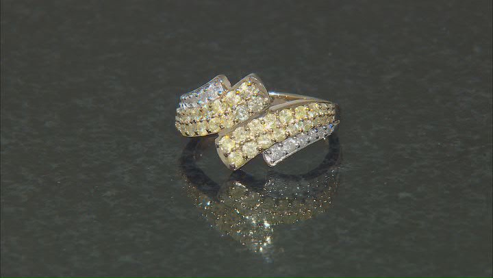 Natural Yellow And White Diamond 10k Yellow Gold Bypass Ring 1.15ctw Video Thumbnail