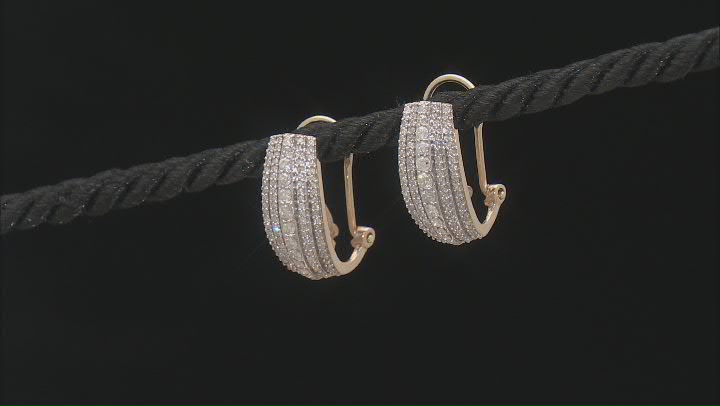 White Diamond 10k Yellow Gold J-Hoop Earrings 0.95ctw Video Thumbnail