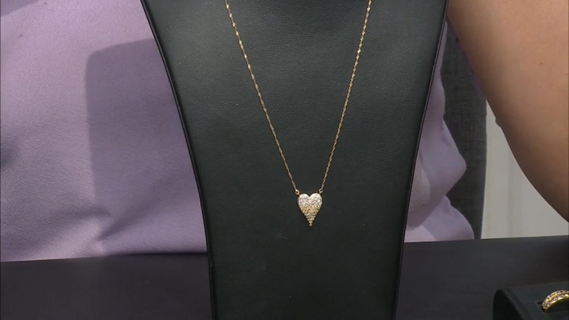 Shades Of Champagne And White Diamond 10k Yellow Gold Heart Necklace With 18" Chain 0.75ctw Video Thumbnail