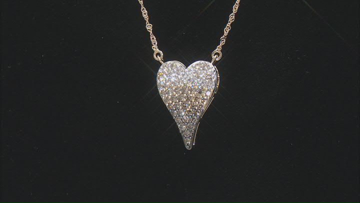 Shades Of Champagne And White Diamond 10k Yellow Gold Heart Necklace With 18" Chain 0.75ctw Video Thumbnail