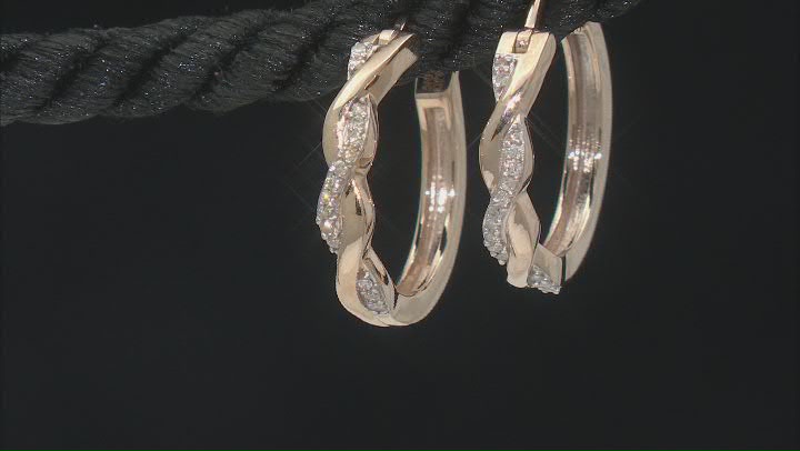 White Diamond 10k Yellow Gold Hoop Earrings 0.10ctw Video Thumbnail