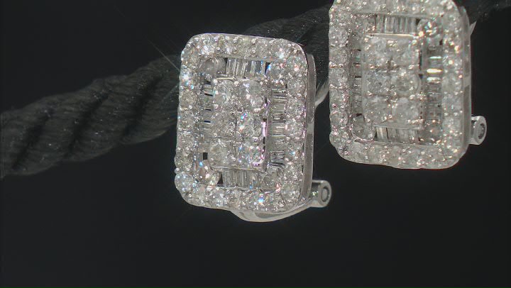 White Diamond 10k White Gold Cluster Earrings 2.00ctw Video Thumbnail