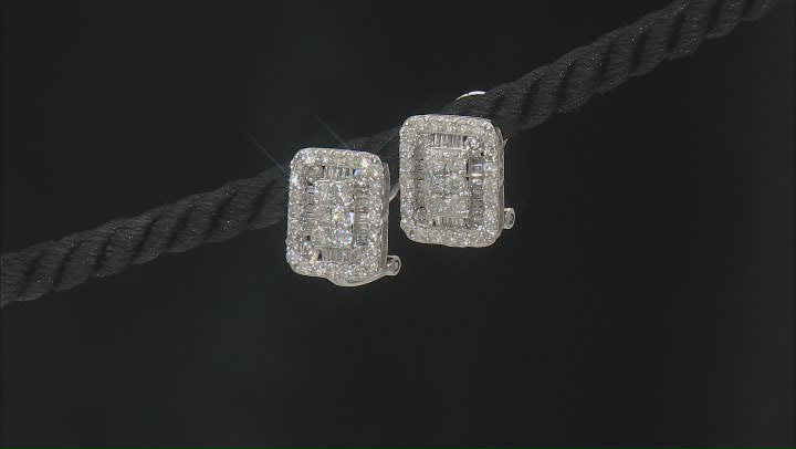 White Diamond 10k White Gold Cluster Earrings 2.00ctw Video Thumbnail