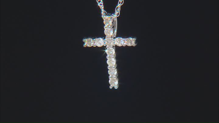 White Diamond 10k White Gold Cross Pendant 18" Rope Chain 0.20ctw Video Thumbnail