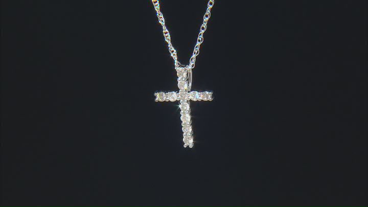 White Diamond 10k White Gold Cross Pendant 18" Rope Chain 0.20ctw Video Thumbnail