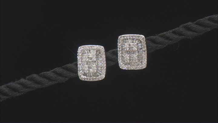 White Diamond 10k White Gold Cluster Stud Earrings 0.80ctw Video Thumbnail