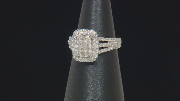 White Diamond 10k White Gold Cluster Ring 1.00ctw Video Thumbnail