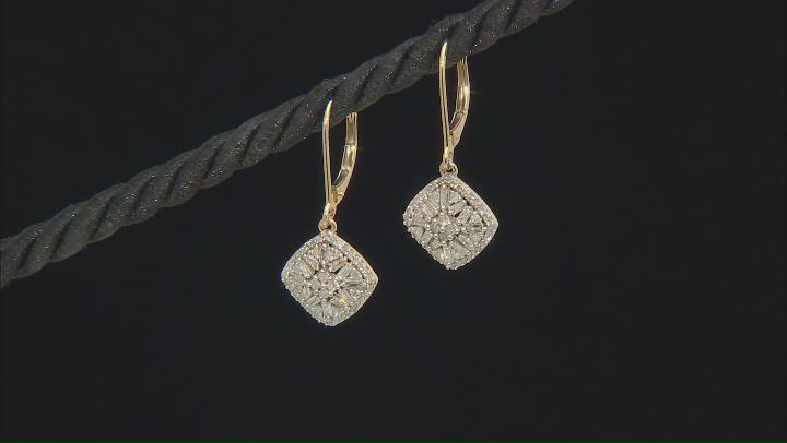 White Diamond 10k Yellow Gold Dangle Earrings 0.80ctw Video Thumbnail