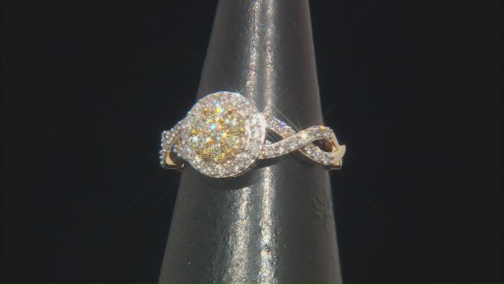 Natural Yellow And White Diamond 10k Yellow Gold Halo Ring With 2 Matching Bands 1.25ctw Video Thumbnail