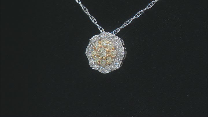 Natural Yellow And White Diamond 10k White Gold Halo Slide Pendant With 18" Rope Chain 0.40ctw Video Thumbnail