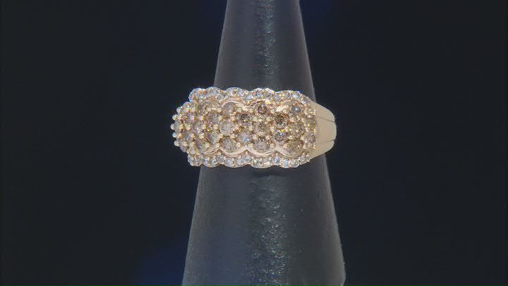 Champagne And White Diamond 10k Yellow Gold Wide Band Cluster Ring 1.75ctw Video Thumbnail