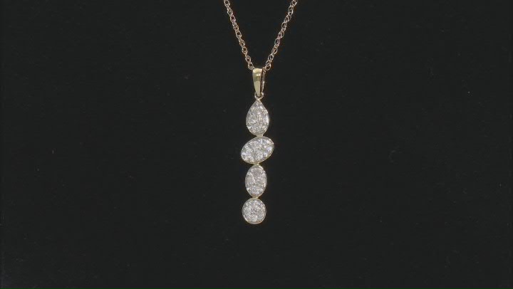 White Diamond 10k Yellow Gold Cluster Pendant With 18" Rope Chain 0.25ctw Video Thumbnail