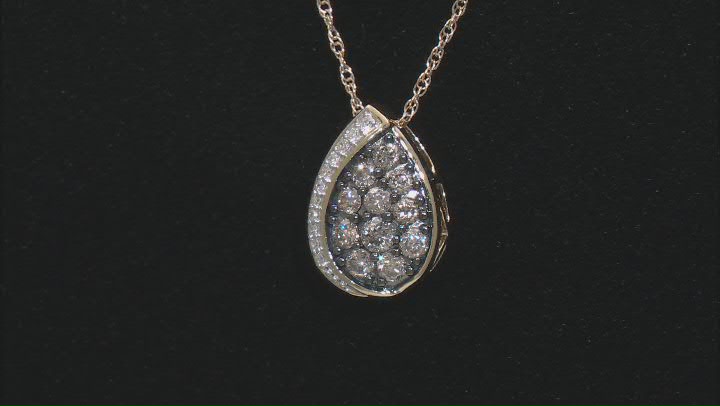 Champagne And White Diamond 10k Yellow Gold Teardrop Pendant With 18" Chain 0.50ctw Video Thumbnail