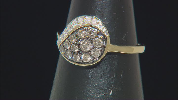 Champagne And White Diamond 10k Yellow Gold Cluster Ring 0.50ctw Video Thumbnail