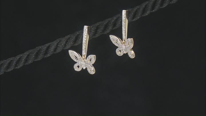 White Diamond 10k Yellow Gold Butterfly Dangle Earrings 0.50ctw Video Thumbnail