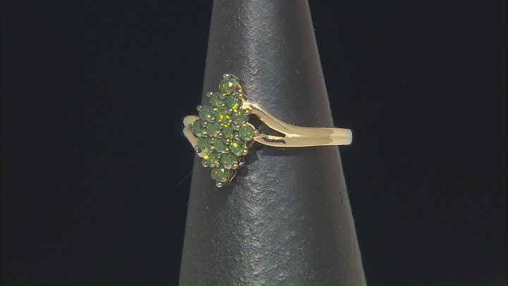 Green Diamond 10k Yellow Gold Cluster Ring 0.50ctw Video Thumbnail