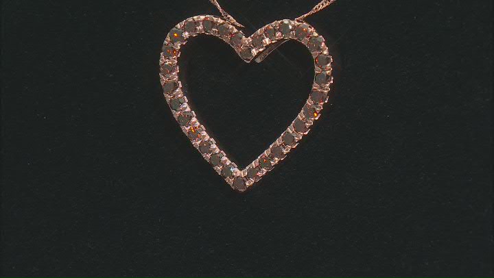 Red Diamond 10k Rose Gold Heart Slide Pendant With 18" Singapore Chain 1.00ctw Video Thumbnail