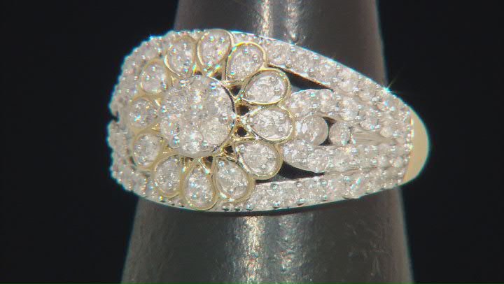 White Diamond 10k Yellow Gold Floral Ring 1.50ctw Video Thumbnail