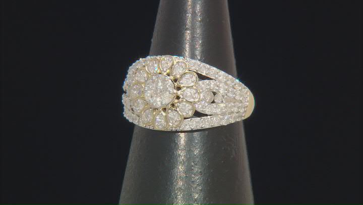 White Diamond 10k Yellow Gold Floral Ring 1.50ctw Video Thumbnail
