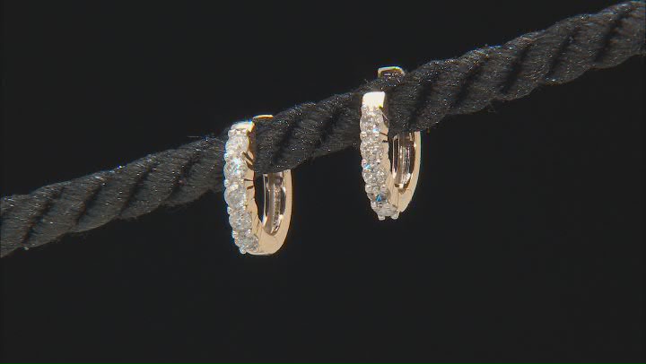White Diamond 10k Yellow Gold Huggie Hoop Earrings 0.50ctw Video Thumbnail