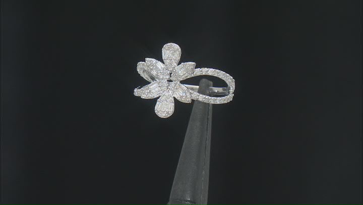 Round And Baguette White Diamond 10k White Gold Cluster Ring 0.50ctw Video Thumbnail