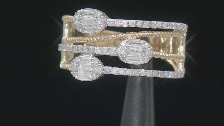 Round And Baguette White Diamond 10k Yellow Gold Open Design Wide Band Ring 0.50ctw Video Thumbnail