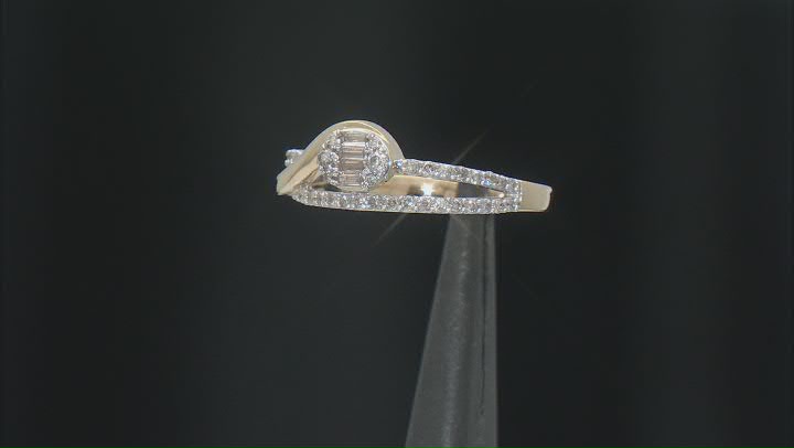 Round And Baguette White Diamond 10k Yellow Gold Band Ring 0.25ctw Video Thumbnail