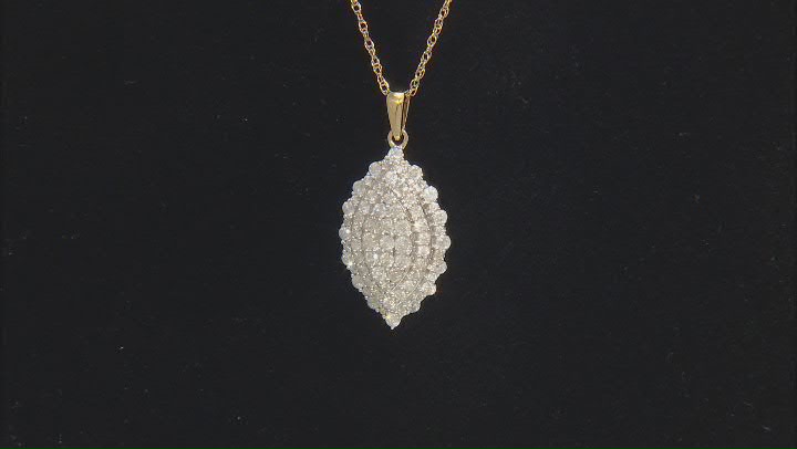 White Diamond 10k Yellow Gold Cluster Pendant With 18" Rope Chain 1.00ctw Video Thumbnail