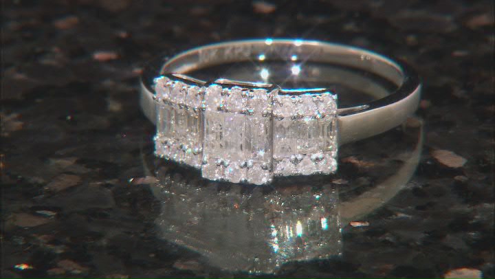 Baguette And Round White Diamond 10k White Gold Ring 0.55ctw Video Thumbnail