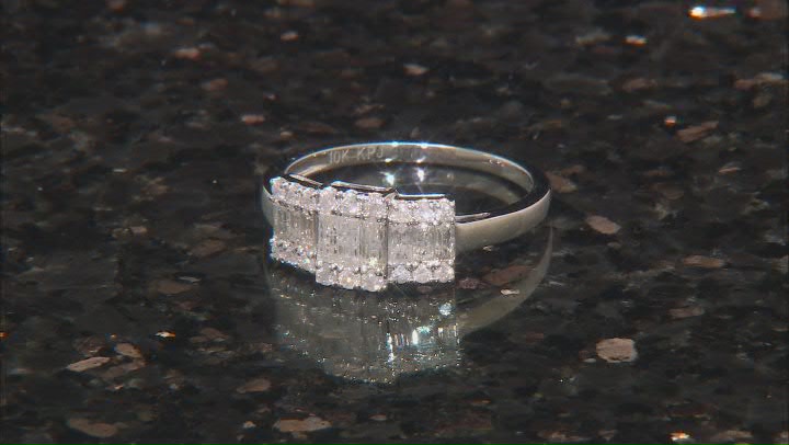 Baguette And Round White Diamond 10k White Gold Ring 0.55ctw Video Thumbnail