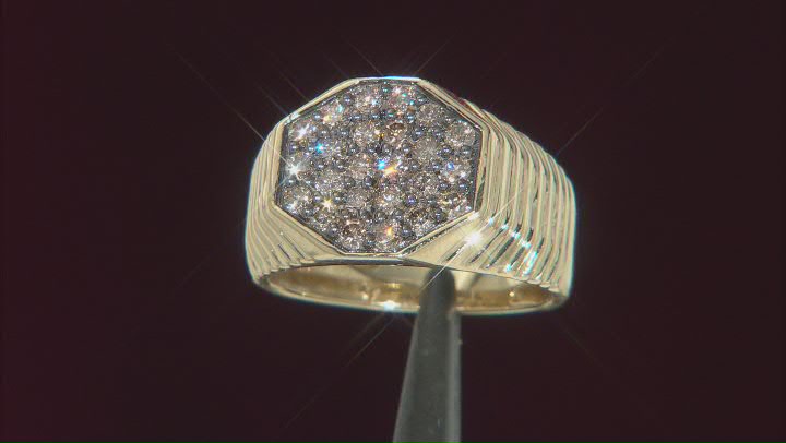 Champagne Diamond 10k Yellow Gold Men's Cluster Ring 1.00ctw Video Thumbnail
