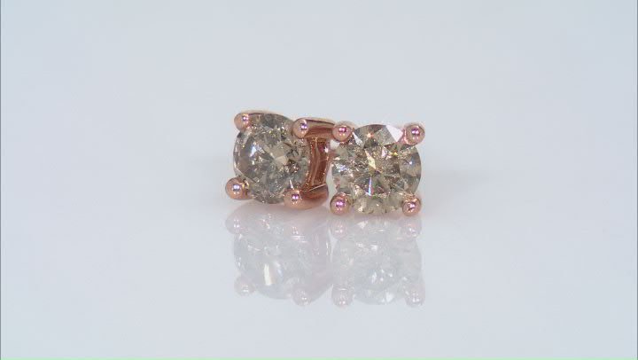 Champagne Diamond 10K Rose Gold Stud Earrings 0.75ctw Video Thumbnail
