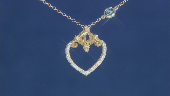 Enchanted Disney Cinderella Pendant Diamond/London Blue Topaz Rhodium Over Silver/10k Gold .70ctw
