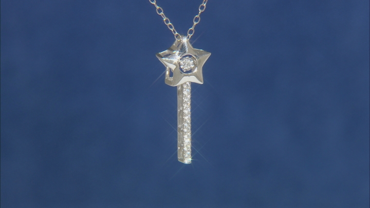 Enchanted Disney Tinker Bell Wand Pendant With Chain White Diamond Rhodium Over Silver 0.10ctw