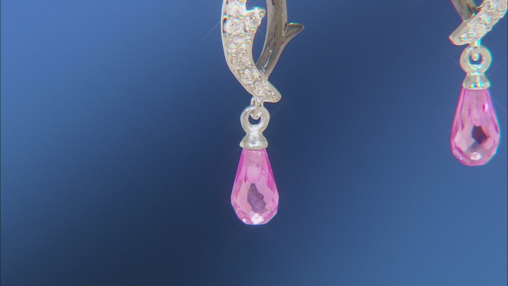 Enchanted Disney Villains Maleficent Earrings Pink Sapphire & Diamond Rhodium Over Silver 0.24ctw
